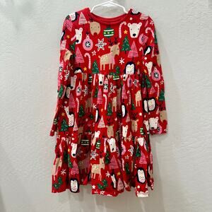 F&F Red Christmas Animals Tiered Twirl Dress